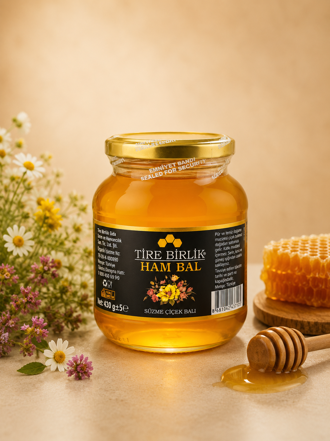Tire Birlik Doğal Çiçek Balı - 430 gr Cam Kavanoz